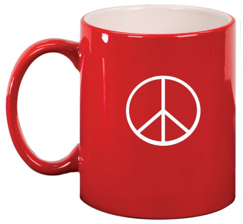 Red Ceramic Coffee Tea Mug Peace Sign