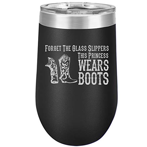 16 oz Double Wall Vacuum Insulated Stainless Steel Stemless Wine Tumbler Glass Coffee Travel Mug With Lid Princess Wears Boots Cowgirl