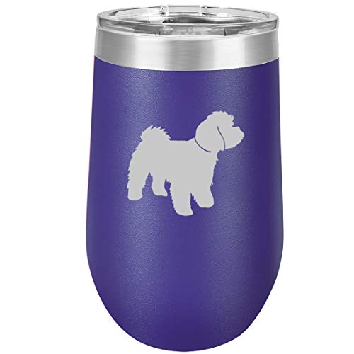 16 oz Double Wall Vacuum Insulated Stainless Steel Stemless Wine Tumbler Glass Coffee Travel Mug With Lid Maltipoo (Purple)