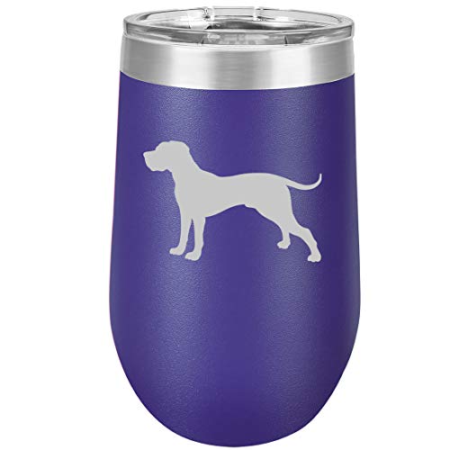 16 oz Double Wall Vacuum Insulated Stainless Steel Stemless Wine Tumbler Glass Coffee Travel Mug With Lid Great Dane (Purple)