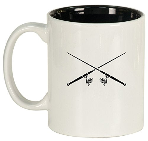 Ceramic Coffee Tea Mug Cup Crossed Fishing Poles (White)