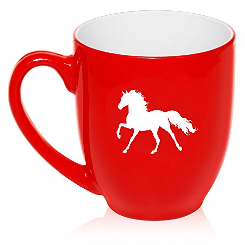 16 oz Large Bistro Mug Ceramic Coffee Tea Glass Cup Horse (Red)