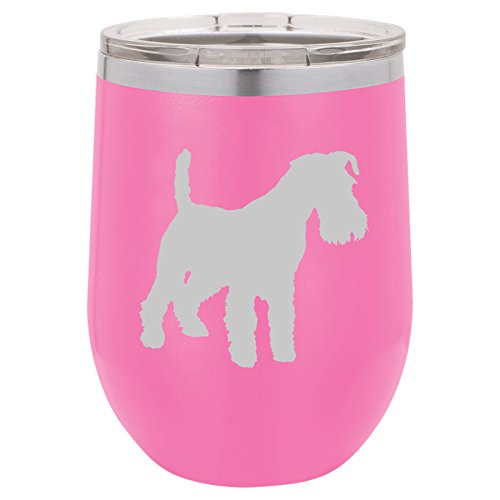 12 oz Double Wall Vacuum Insulated Stainless Steel Stemless Wine Tumbler Glass Coffee Travel Mug With Lid Miniature Schnauzer (Hot-Pink)