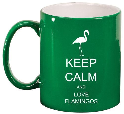 Keep Calm and Love Flamingos Ceramic Coffee Tea Mug Cup Green