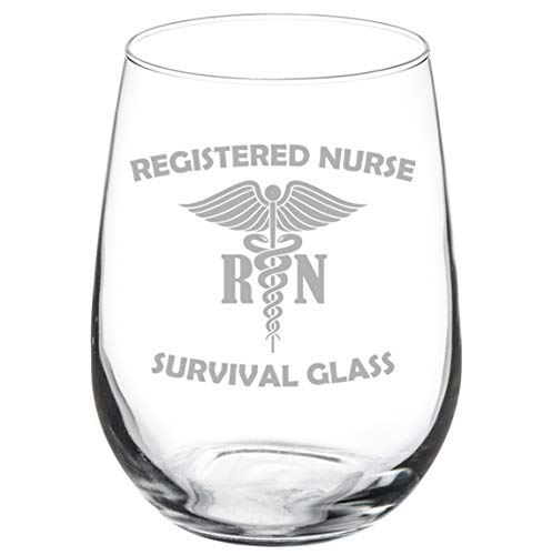 Wine Glass Goblet Registered Nurse RN Survival Glass Funny (17 oz Stemless)