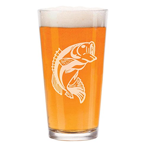 16 oz Beer Pint Glass Bass Fish