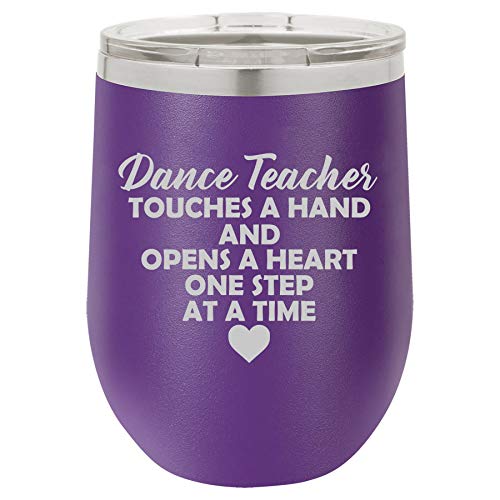 12 oz Double Wall Vacuum Insulated Stainless Steel Stemless Wine Tumbler Glass Coffee Travel Mug With Lid Dance Teacher Touches A Hand And Opens A Heart One Step At A Time (Purple)