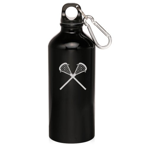 Black 20oz Aluminum Sports Water Bottle Caribiner Clip ZW369 Lacrosse Sticks