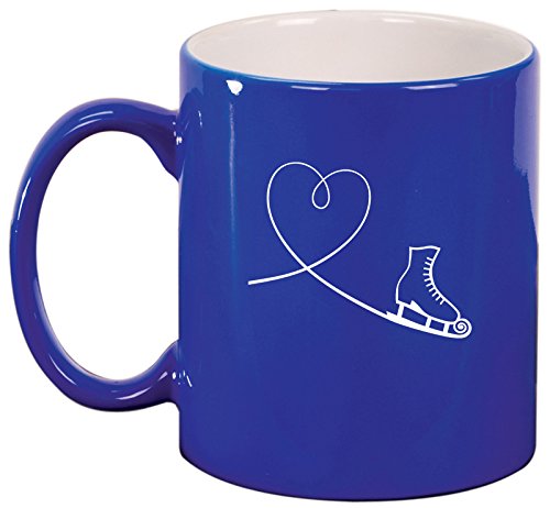 Ceramic Coffee Tea Mug Cup Heart Love Ice Skating (Blue)