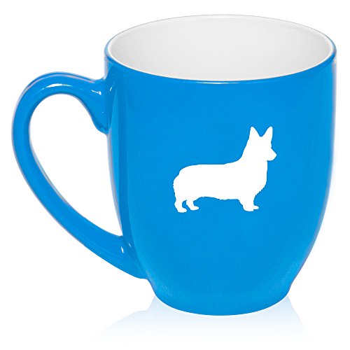 16 oz Light Blue Large Bistro Mug Ceramic Coffee Tea Glass Cup Corgi