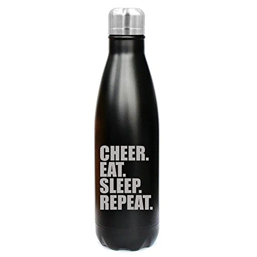 17 oz. Double Wall Vacuum Insulated Stainless Steel Water Bottle Travel Mug Cup Cheer Eat Sleep Repeat Cheerleader (Black)