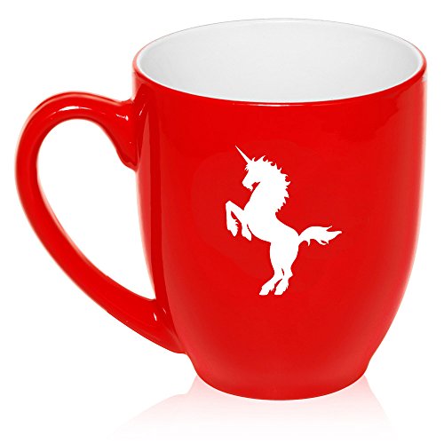 16 oz Large Bistro Mug Ceramic Coffee Tea Glass Cup Unicorn (Red)