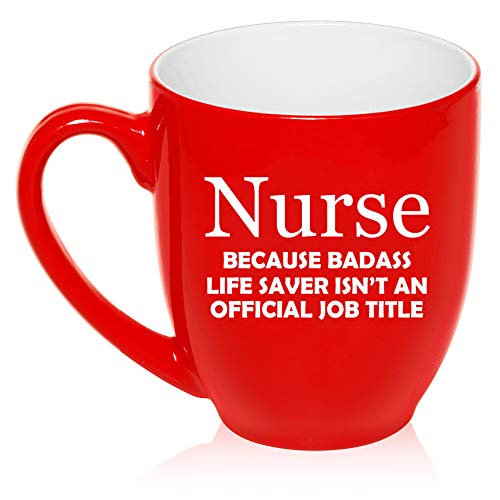 16 oz Large Bistro Mug Ceramic Coffee Tea Glass Cup Nurse Job Title Funny (Red)