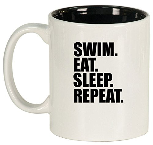 Ceramic Coffee Tea Mug Cup Swim Eat Sleep Repeat (White)