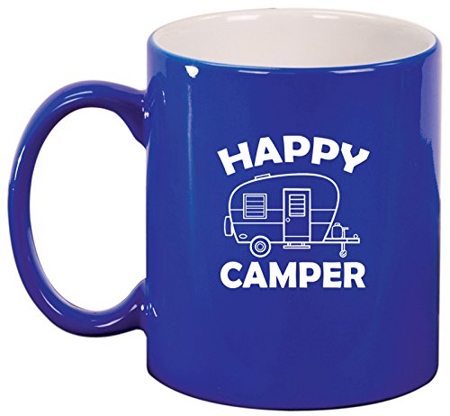 Ceramic Coffee Tea Mug Happy Camper (Blue)