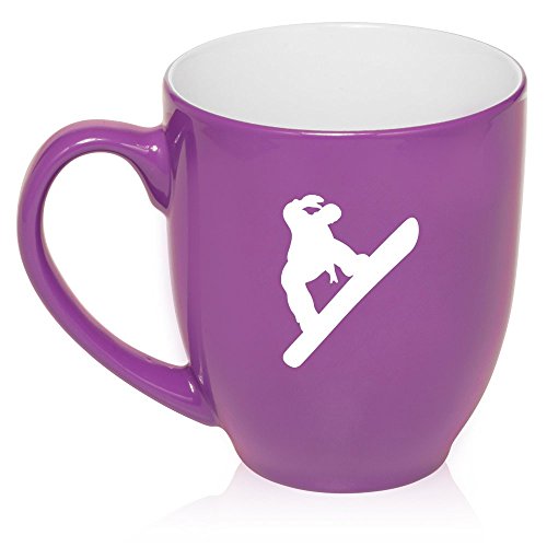 16 oz Large Bistro Mug Ceramic Coffee Tea Glass Cup Snowboard Snowboarder (Purple)