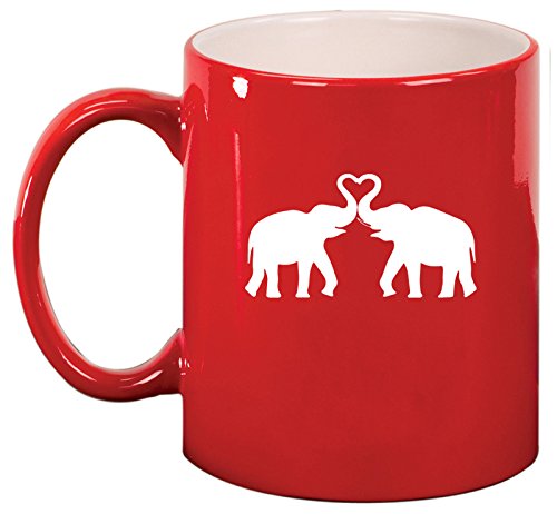 Ceramic Coffee Tea Mug Cup Elephants Making Heart (Red)
