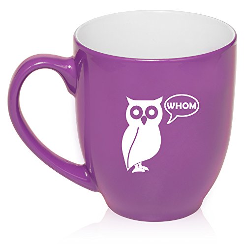 16 oz Large Bistro Mug Ceramic Coffee Tea Glass Cup Grammar Funny Owl Who Whom (Purple)