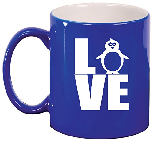 Ceramic Coffee Tea Mug Cup LOVE Penguin (Blue)