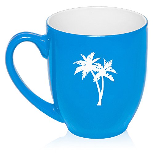 16 oz Large Bistro Mug Ceramic Coffee Tea Glass Cup Palm Trees (Light Blue)