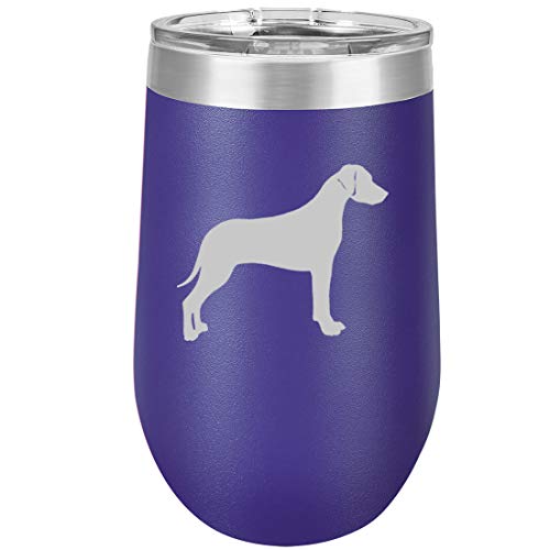 16 oz Double Wall Vacuum Insulated Stainless Steel Stemless Wine Tumbler Glass Coffee Travel Mug With Lid Rhodesian Ridgeback (Purple)