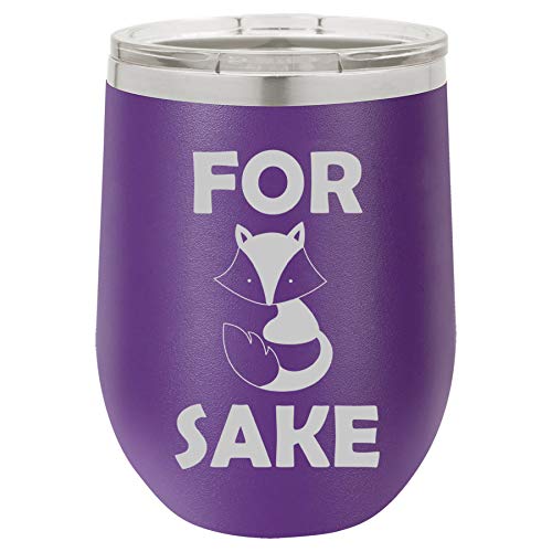 12 oz Double Wall Vacuum Insulated Stainless Steel Stemless Wine Tumbler Glass Coffee Travel Mug With Lid For Fox Sake (Purple)