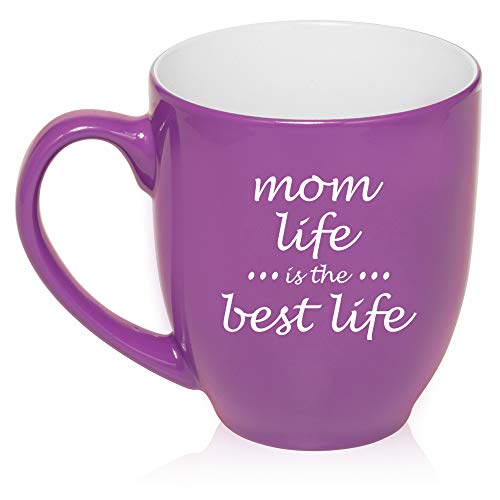 16 oz Large Bistro Mug Ceramic Coffee Tea Glass Cup Mom Life Is The Best Life Mother (Purple)