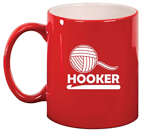 Ceramic Coffee Tea Mug Cup Funny Crochet Hooker (Red)