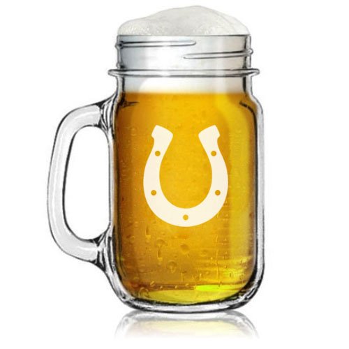 16oz Mason Jar Glass Mug w/ Handle Horseshoe