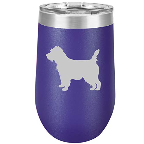 16 oz Double Wall Vacuum Insulated Stainless Steel Stemless Wine Tumbler Glass Coffee Travel Mug With Lid Cairn Terrier (Purple)