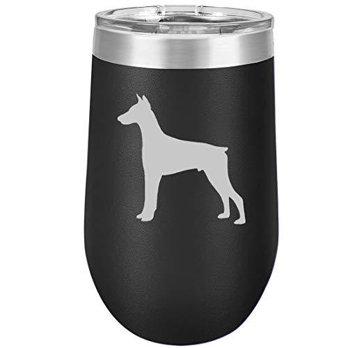 16 oz Double Wall Vacuum Insulated Stainless Steel Stemless Wine Tumbler Glass Coffee Travel Mug With Lid Doberman