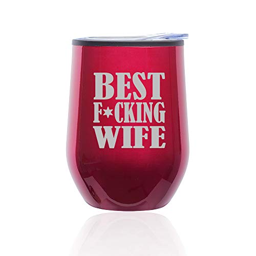 Stemless Wine Tumbler Coffee Travel Mug Glass With Lid Best F ing Wife (Fuchsia)