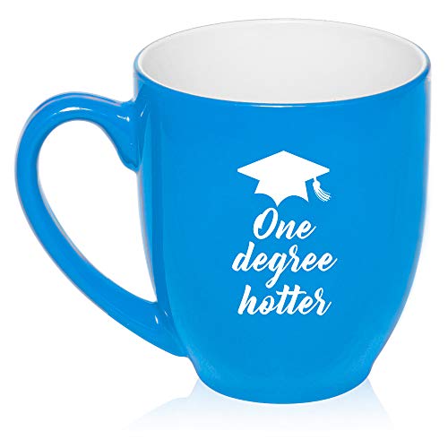 16 oz Large Bistro Mug Ceramic Coffee Tea Glass Cup One Degree Hotter Funny Graduation (Light-Blue)