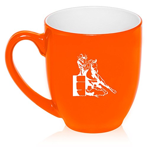 16 oz Large Bistro Mug Ceramic Coffee Tea Glass Cup Female Barrel Racing Cowgirl (Orange)
