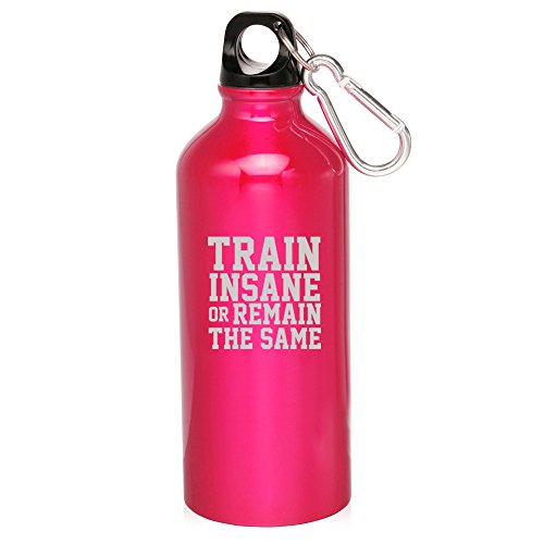 20oz Aluminum Sports Water Bottle Caribiner Clip Fitness Train Insane or Remain the Same (Hot Pink)