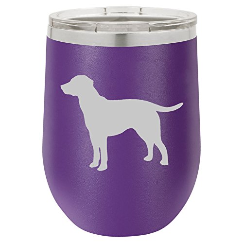 12 oz Double Wall Vacuum Insulated Stainless Steel Stemless Wine Tumbler Glass Coffee Travel Mug With Lid Lab Labrador Retriever (Purple)