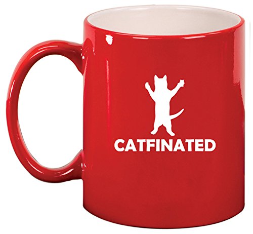Ceramic Coffee Tea Mug Cup Catfinated Funny Cat Caffeine (Red)