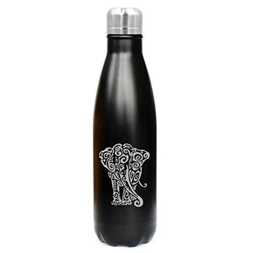 17 oz. Double Wall Vacuum Insulated Stainless Steel Water Bottle Travel Mug Cup Tribal Elephant (Black)