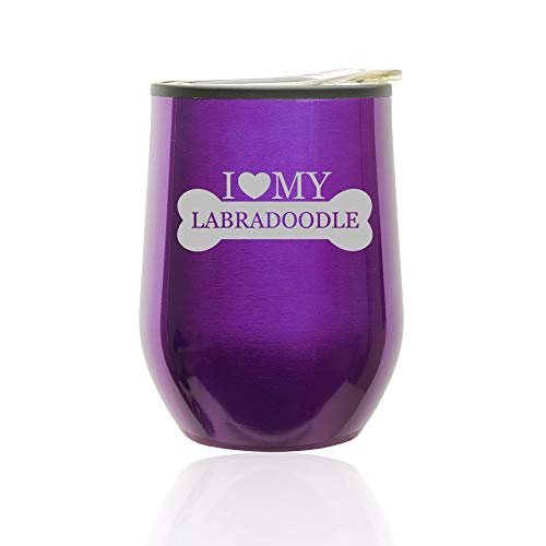 Stemless Wine Tumbler Coffee Travel Mug Glass With Lid I Love My Labradoodle (Royal Purple)
