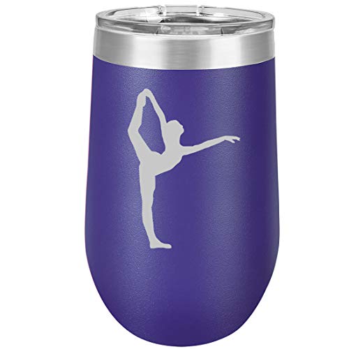 16 oz Double Wall Vacuum Insulated Stainless Steel Stemless Wine Tumbler Glass Coffee Travel Mug With Lid Dancer Gymnastics (Purple)