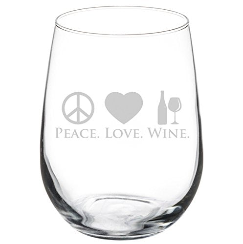 Wine Glass Goblet Peace Love Wine (17 oz Stemless),MIP