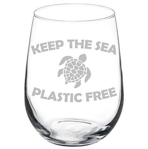 Wine Glass Goblet Sea Turtle Keep The Sea Plastic Free (17 oz Stemless)