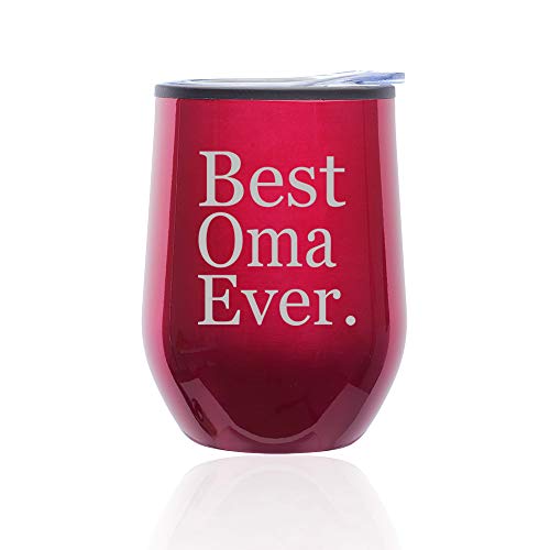 Stemless Wine Tumbler Coffee Travel Mug Glass With Lid Best Oma Ever Grandma Grandmother (Fuchsia)