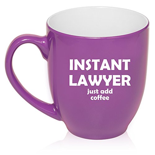 16 oz Large Bistro Mug Ceramic Coffee Tea Glass Cup Instant Lawyer Just Add Coffee (Purple)