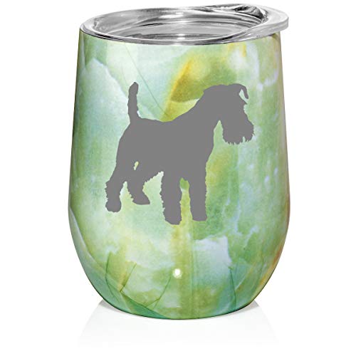 12 oz Double Wall Vacuum Insulated Stainless Steel Marble Stemless Wine Tumbler Glass Coffee Travel Mug With Lid Miniature Schnauzer (Turquoise Green Marble)