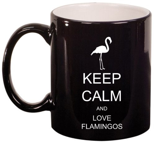 Keep Calm and Love Flamingos Ceramic Coffee Tea Mug Cup Black
