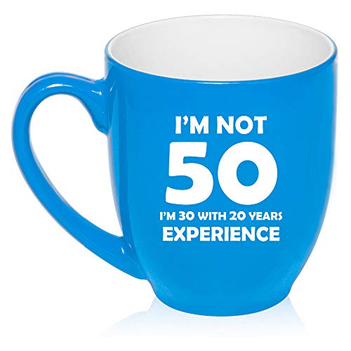 16 oz Large Bistro Mug Ceramic Coffee Tea Glass Cup I'm Not 50 Funny 50th Birthday (Light-Blue)