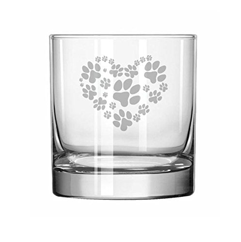 11 oz Rocks Whiskey Highball Glass Heart Paw Prints,MIP