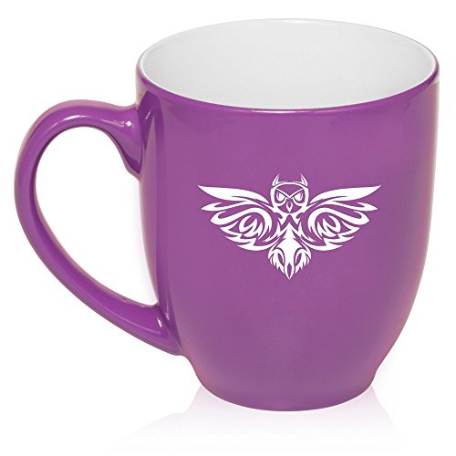 16 oz Large Bistro Mug Ceramic Coffee Tea Glass Cup Tribal Owl (Purple)