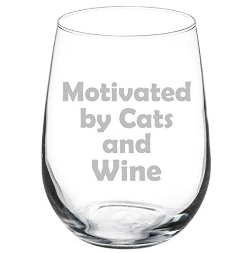 Wine Glass Goblet Motivated by Cats and Wine (17 oz Stemless)